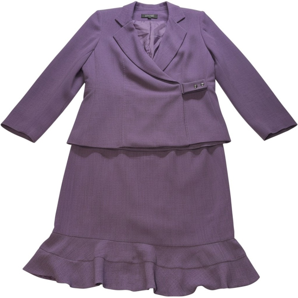 Kasper Skirt Suit Women Size 14 Purple Ruffle Hem Career Professional